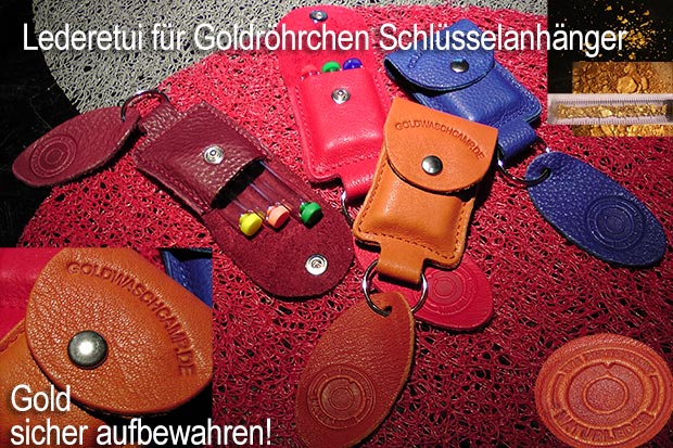 Lederetui mit 3 Goldröhrchen Schlüsselanhäger